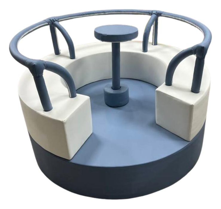 Round Carousel in blue and white with padded handrails