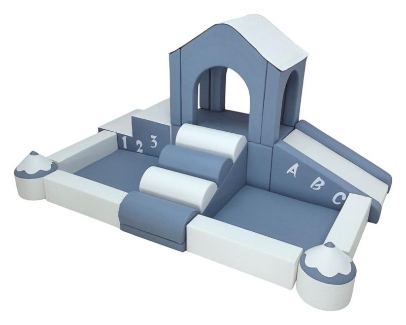 Soft Play House with foam blocks in blue and white